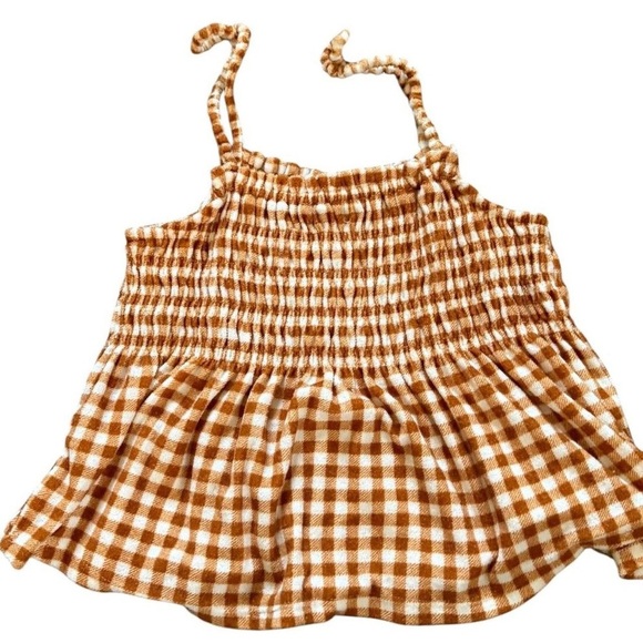 Brown and White Gingham Smocked Top - Picture 2 of 5